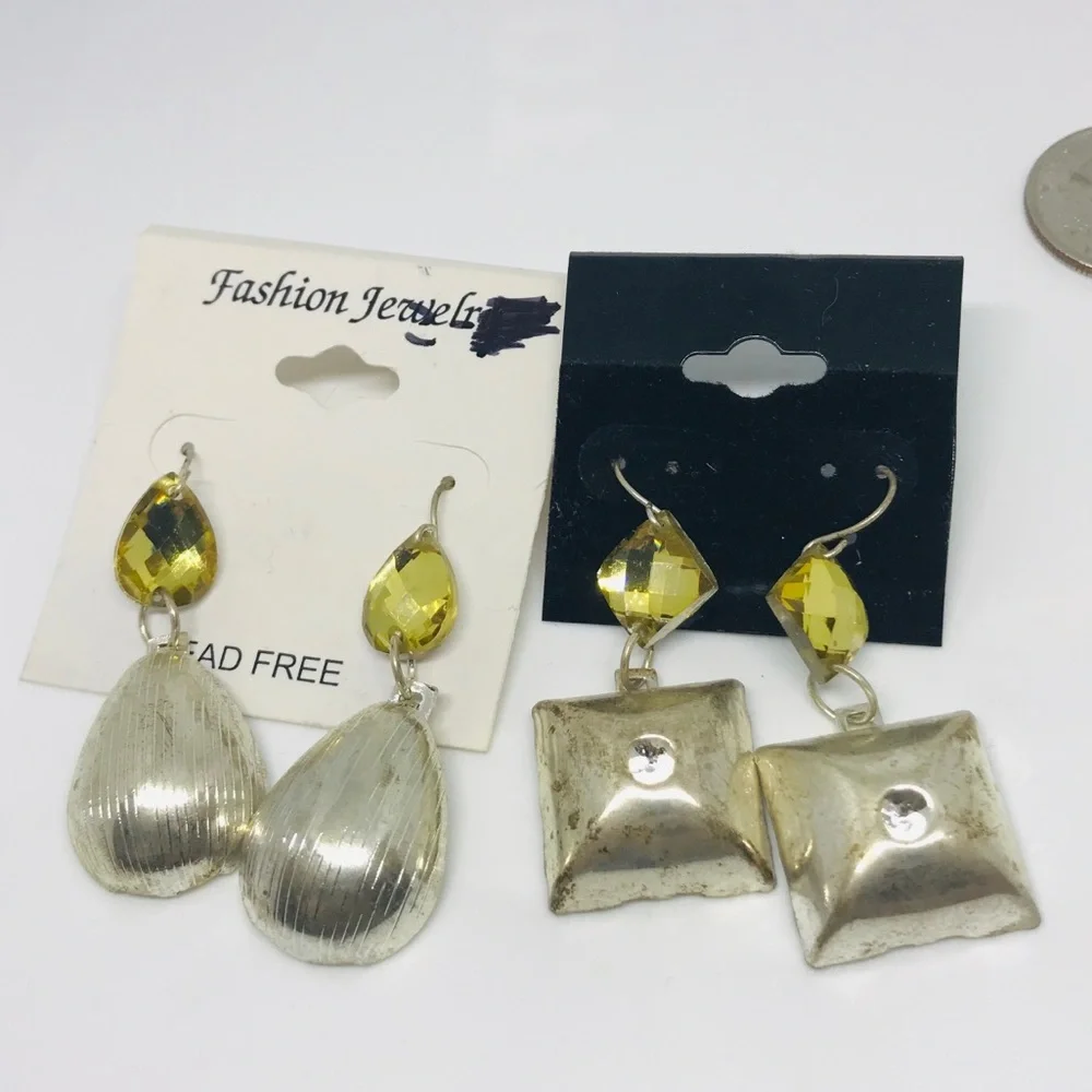 Vintage Costume Jewelry Earrings Acrylic Crystal Stones in Metal Setting Rare